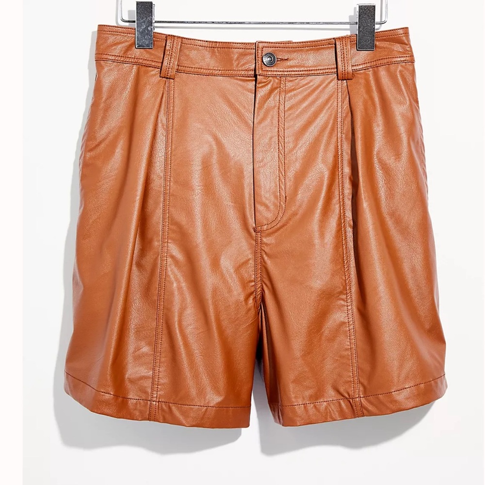 FREE PEOPLE••Cognac Vegan Leather Shorts••size 4
